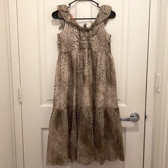 MonnaLisa Girls Maxi Dress in Animal Print with Ruffled Collar & Flower Size 12. - Picture 5 of 10